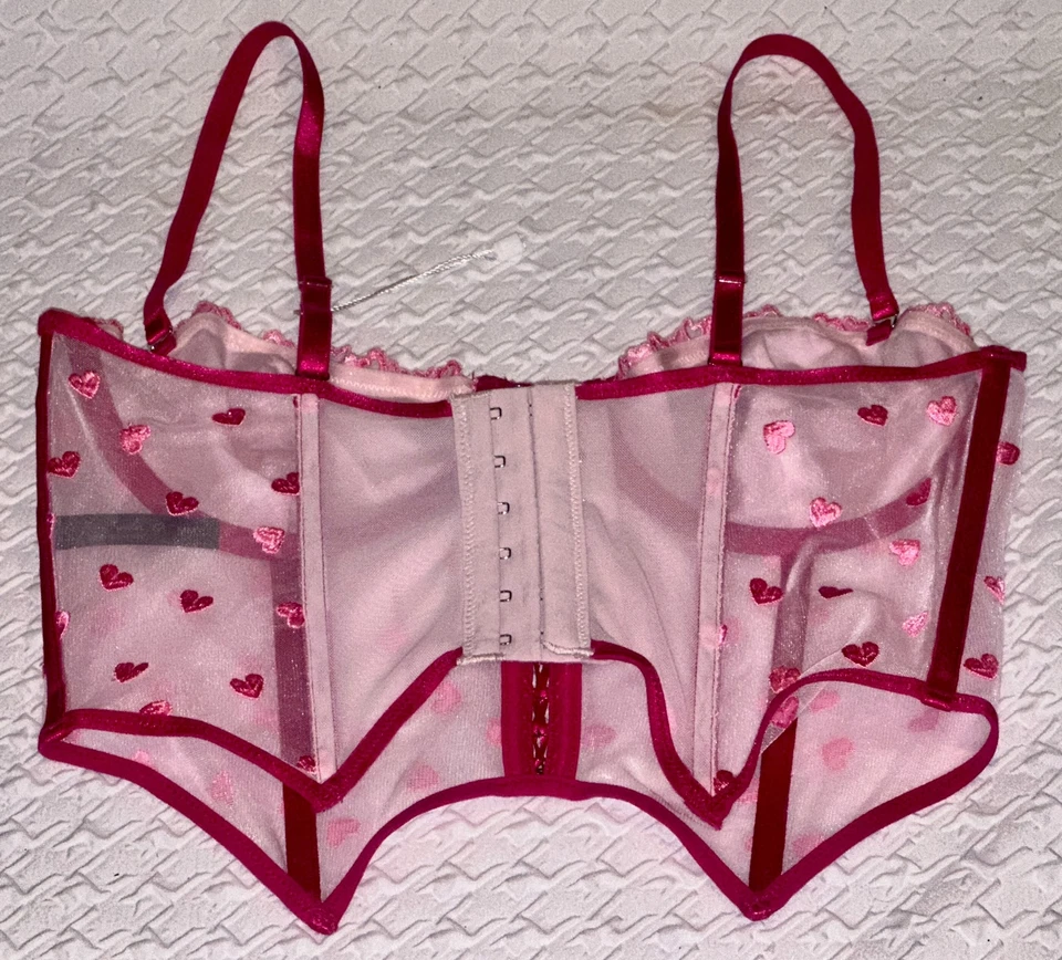 OUT FROM UNDER Urban Outfitter Rosa Corazón Cereza Malla Bustier Sujetador Corsé Mujer M Foto 2 de 4