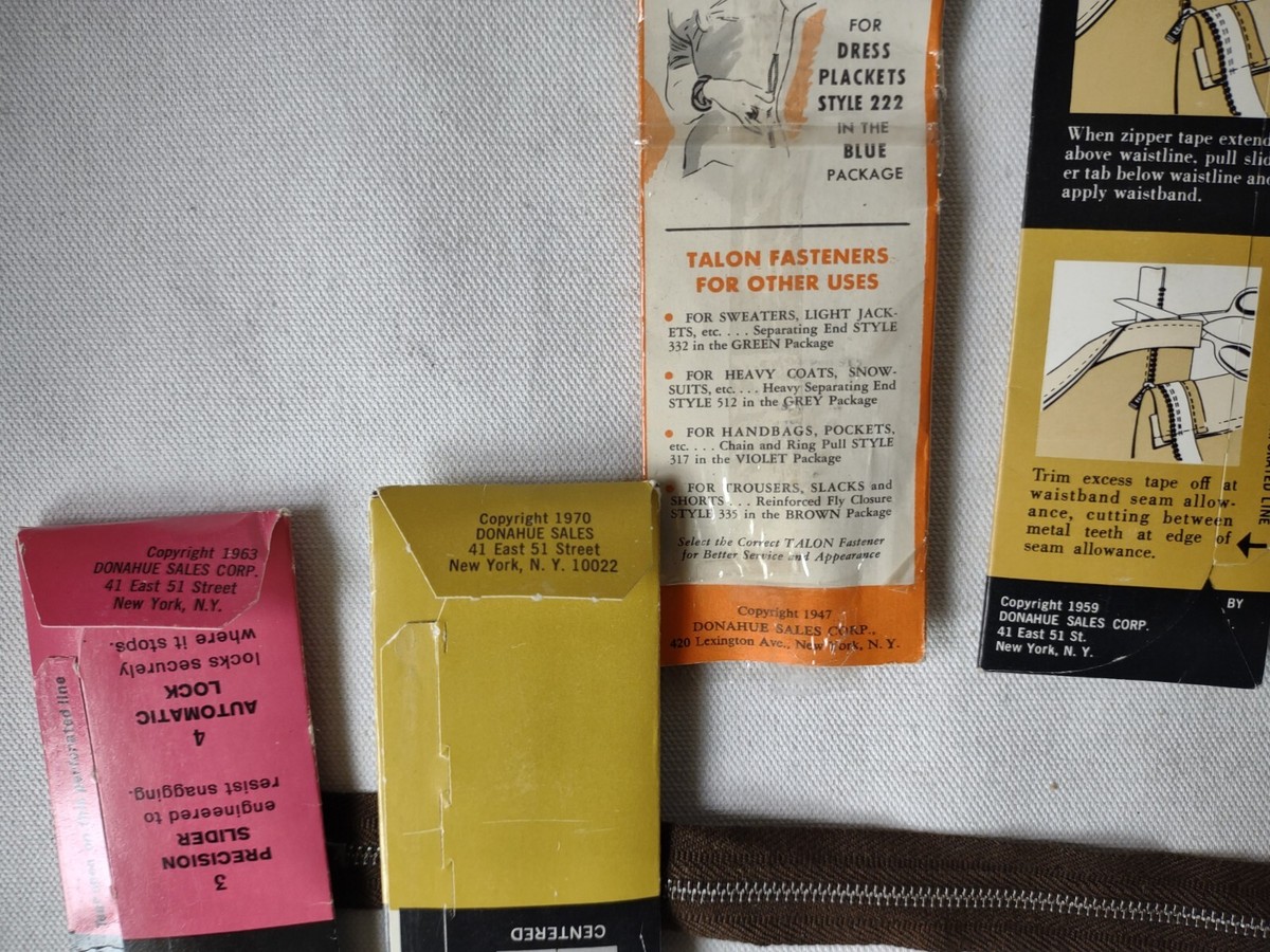 25 VINTAGE 50s 60s 70s TALON ZIPPERS ORIGINAL PKG MOST NEW 25 VINTAGE 50s 60s 70s TALON ZIPPERS ORIGINAL PKG MOST NEW