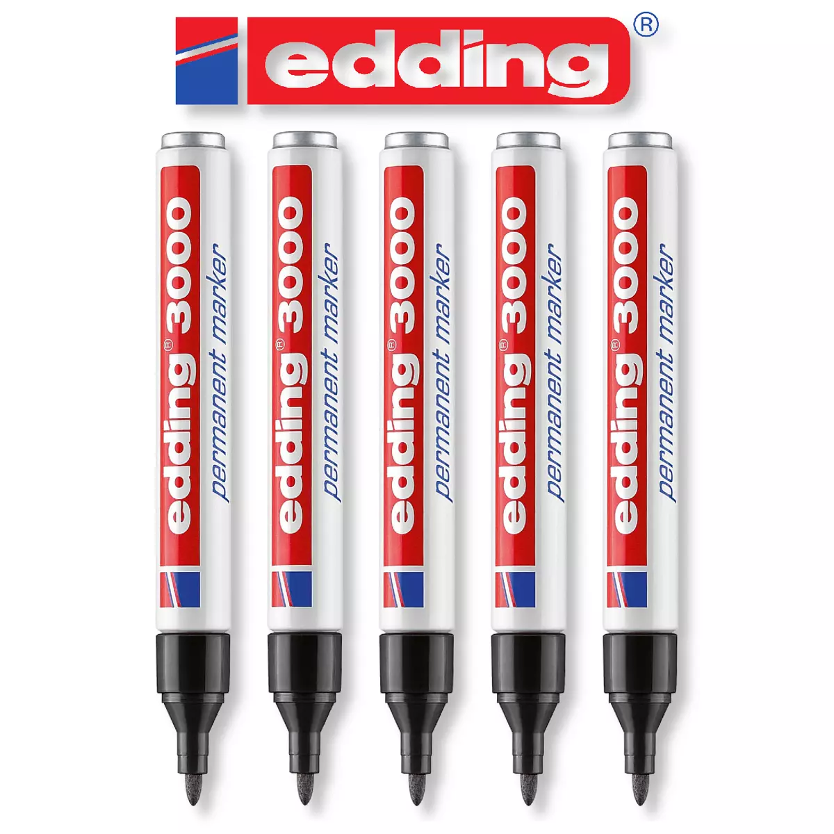 Edding 3000 Black Permanent Marker Pen Waterproof 5 Piece, 5er Set