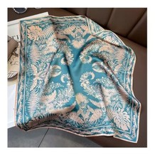 100 Silk Scarf Women Vintage Blue Flower Kerchief Square Bandana Wrap 53 53cm