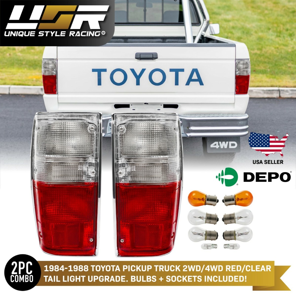 DEPO Red & Clear Tail Lights Fit for 84 85 86 87 88 Toyota
