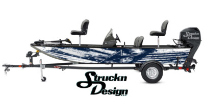 Distressed Dark Blue Star Gray White Fish Bass Boat Black Decal Wrap USA Vinyl
