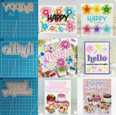 Metal Cutting Dies Happy Hello Scrapbooking Photo Embossing Paper Card Crafts
