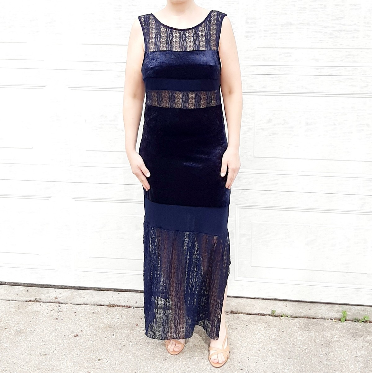 free people blue velvet dress Navy Lace & Maxi Gown, Size M, EUC apr24-release