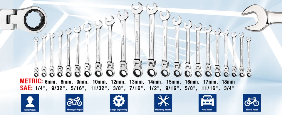 WORKPRO 22PC Ratcheting Wrench Set 72 Teeth Flex-Head Ratchet Combination Wrench - Image 2 of 4