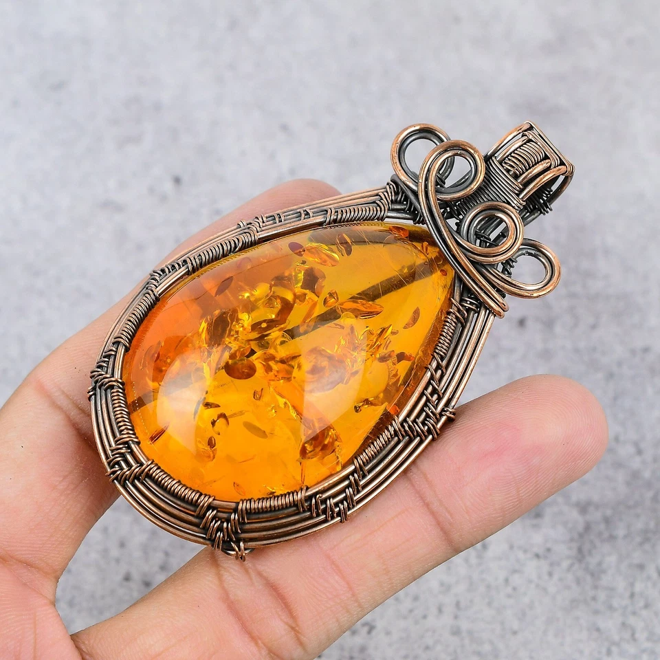 Árbol de la Vida Ámbar Báltico Piedras Preciosas Alambre de Cobre Envuelto Hecho a Mano Colgante Joyería Foto 4 de 4