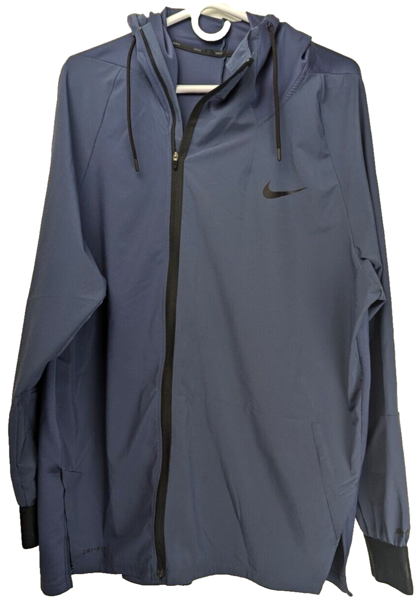 Nike Dri-Fit Mens Hoodie Jacket XL Blue Stretch Long Sleeve Drawstring Full Zip