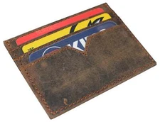 Vintage Hunter Brown Leather Men's Slim Minimalist Card Holder Wallet Case New