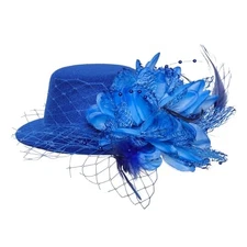 Fumwase Flower Mini Top Hat Hair Clip Small Tea Party Hats Polyester fibre Blue