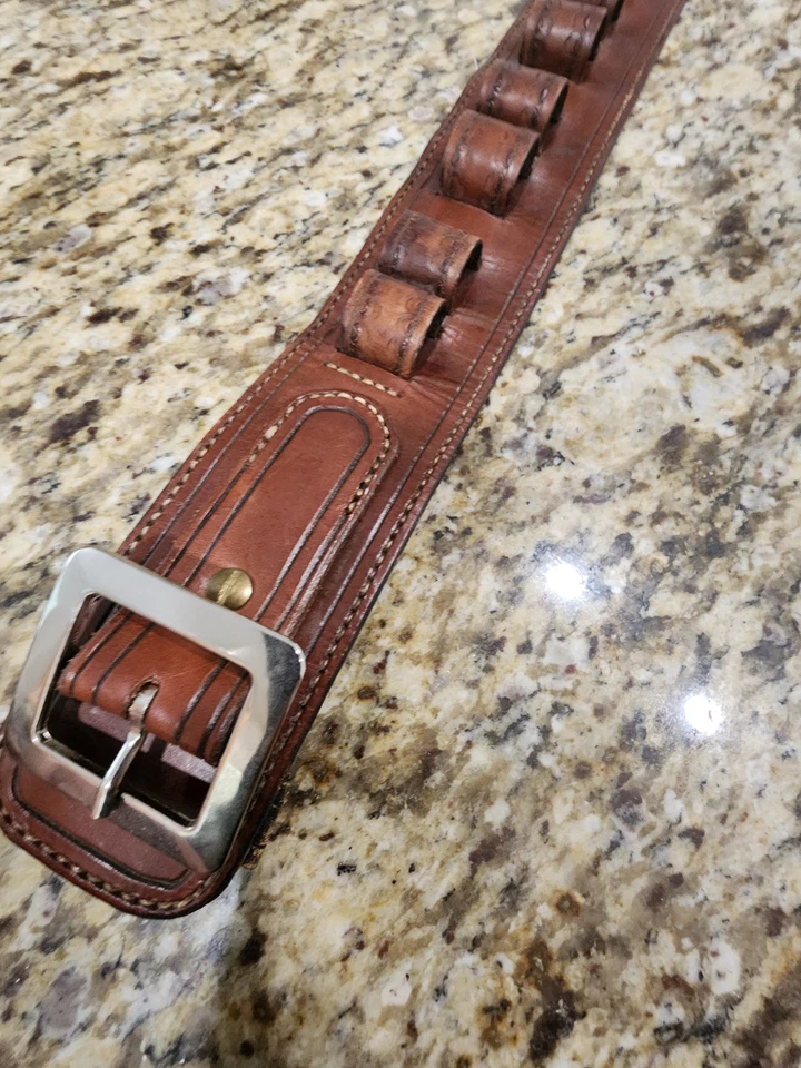 Cinturón de munición de cuero hecho a mano soporte de munición cinturón puede ir 40 pulgadas Foto 3 de 4