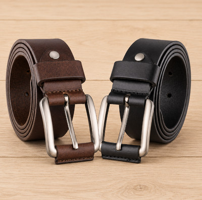 Mens Genuine Leather Belt Belts Real New Buckle For Trouser Jeans Black Brown UK