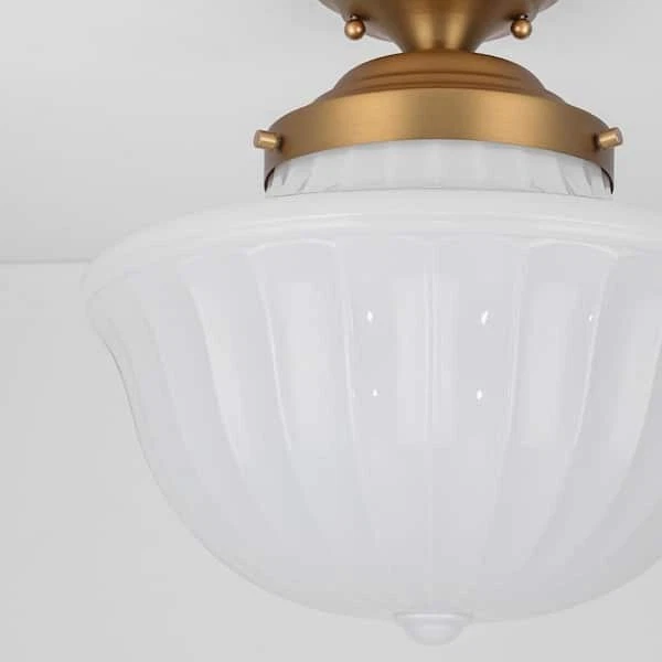  1 luz 14,9 pulgadas Lámpara de techo geométrica blanca lechosa moderna dorada de mediados de siglo Foto 2 de 4