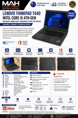 LENOVO THINKPAD T440 | INTEL CORE i5 4TH GEN | 8GB RAM | 500GB HDD | WINDOWS 11