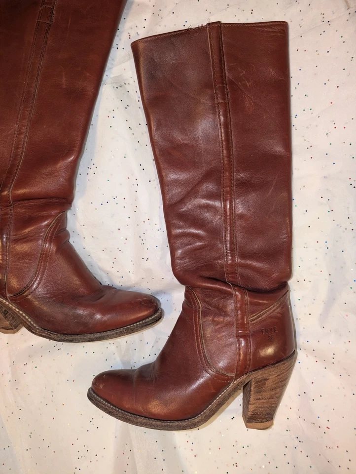 Botas Campus Frye De Colección Para Mujer Talla 5 Cuero Marrón Coñac Años 70 EE. UU. 7110 Hippie  Foto 2 de 4