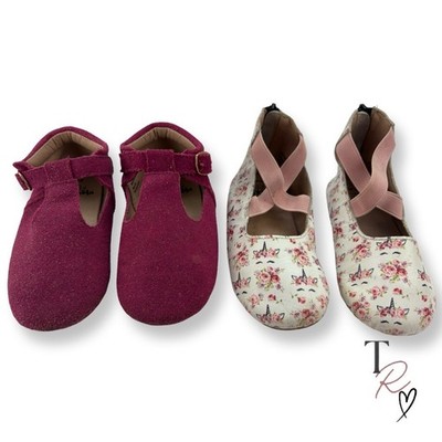 Monkey Feet Girls Shoes Bundle of 2 Size 3-4Y Pink Glitter & Unicorn Flats