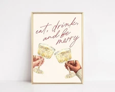 Christmas Bar Cart Poster | Cheers Wall Art | Eat Drink & Be Merry Holiday Decor