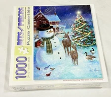Bits and Pieces 1000-Piece Jigsaw Puzzle "Snowman Greeting The Deer" 20X27" NIB
