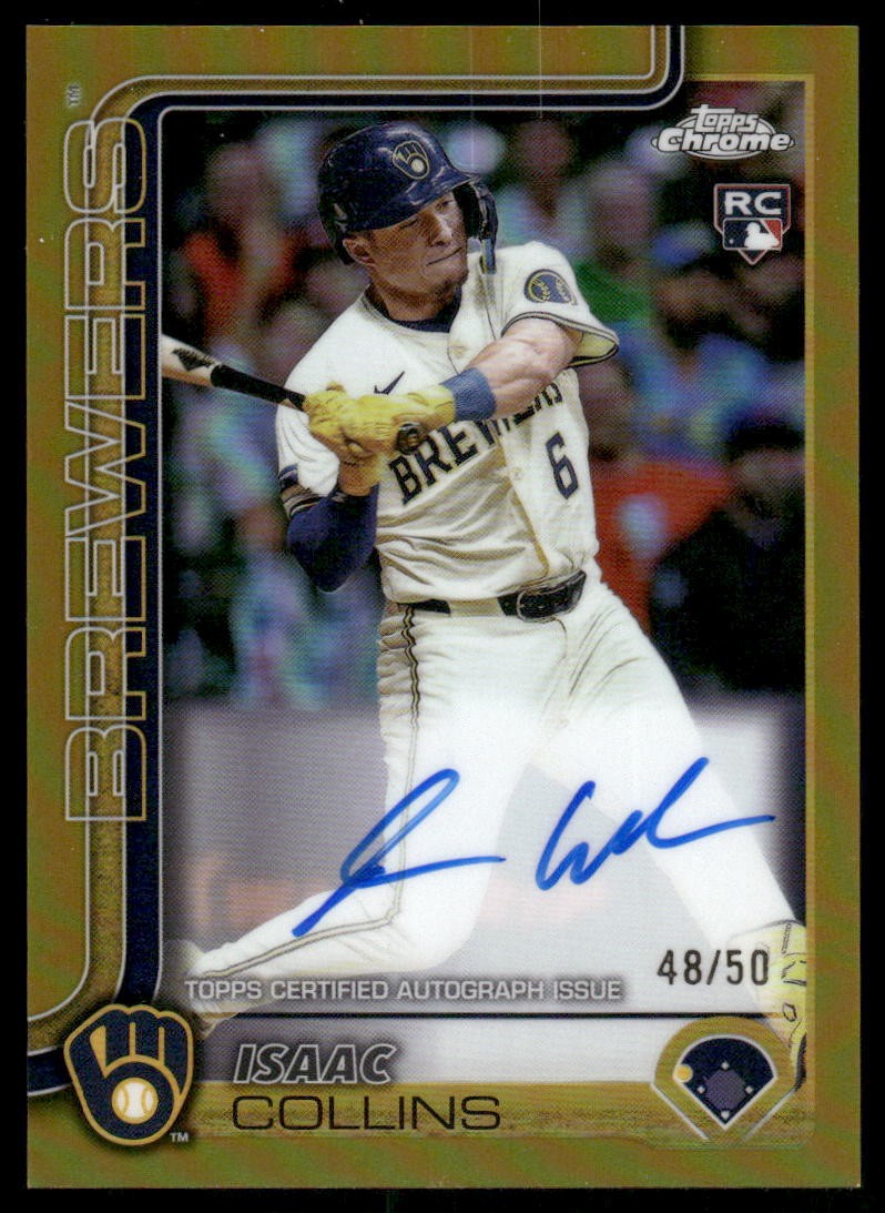 2025 Topps Chrome #RA-IC Isaac Collins Rookie Autographs Gold Refractors #/50