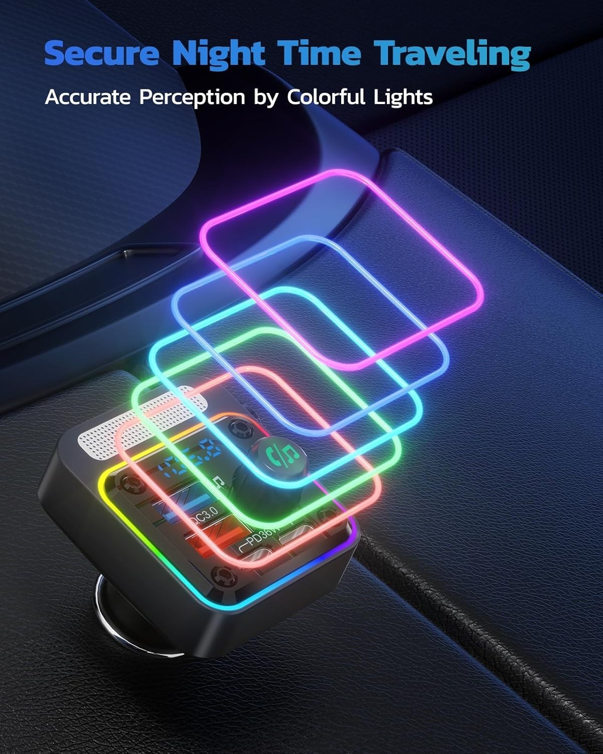 Advanced Bluetooth 5.3 Car Adapter, 4-Port Charger & Hands-Free Calling in Black