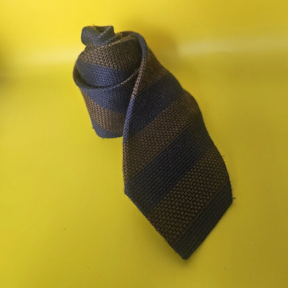 Corbata Egara Marrón Azul Marino Marrón Tejido Rayas 75% Lana 25% Seda  Foto 3 de 4