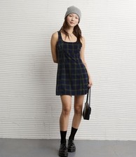 American Eagle Women’s Blue Plaid Flannel Tartan Mini Dress Sz Large EUC