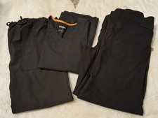 Lot 3 Pc Black Scrub Top Size Medium Pants Bottom Scrub Set Uniform Medical D6