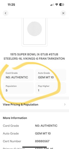 FRAN TARKENTON VIKINGS SIGNED AUTO SUPER BOWL IX TICKET STUB PSA/DNA 10 POP 6 - Picture 3 of 3