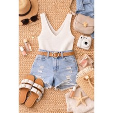 Abercrombie Fitch Women's Ribbed Double V Neck Sleeveless Bodysuit White SZ L