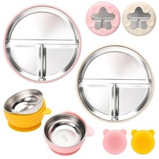 Stainless Steel Baby Plate and Bowls with Suction, Divided Kids Baby Plate an...
