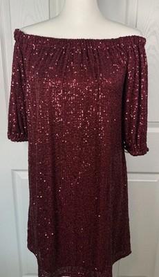Venus Burgundy Sequin Off Shoulder Mini Dress Wedding Guest Cocktail Party￼￼￼￼￼