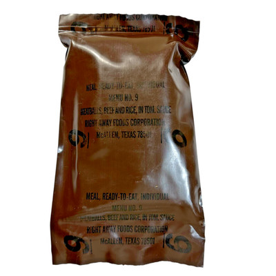 Vintage USA 1990's MRE Menu No. 9 Meatballs Beef & Rice McAllen Texas Brown Bag