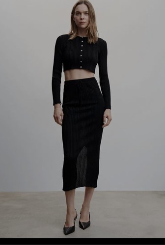 Mango MNG Paulina Fine Knit Black Skirt L Large - Picture 4 of 7