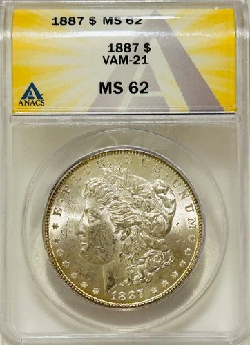 1887 P Morgan Silver Dollar ANACS MS62 VAM-21 Ear/Stars