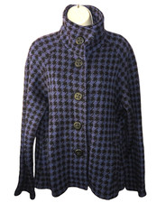 COLDWATER CREEK Womens Jacket MEDIUM 100 Wool Knit Button Blazer Houndstooth