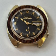 Broken Vintage Bulova Accutron ‘Woody’ 1975 10K RGP Watch Wood Grain - For Parts