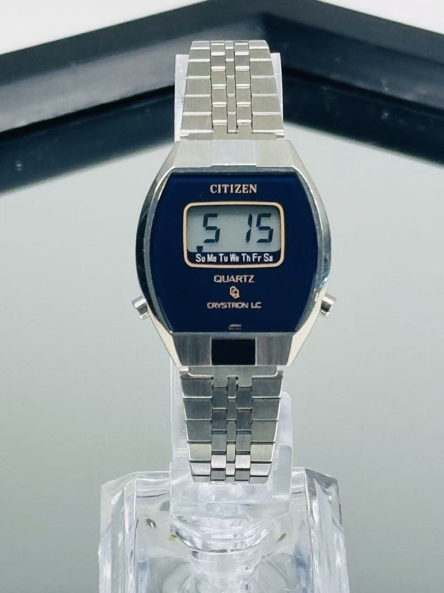 Vintage Citizen Crystron LC Digital Watch Blue Dial Japan New
