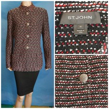 St. John Knits Red Black Cream Jacket L 10 12 Suit Blazer Buttons