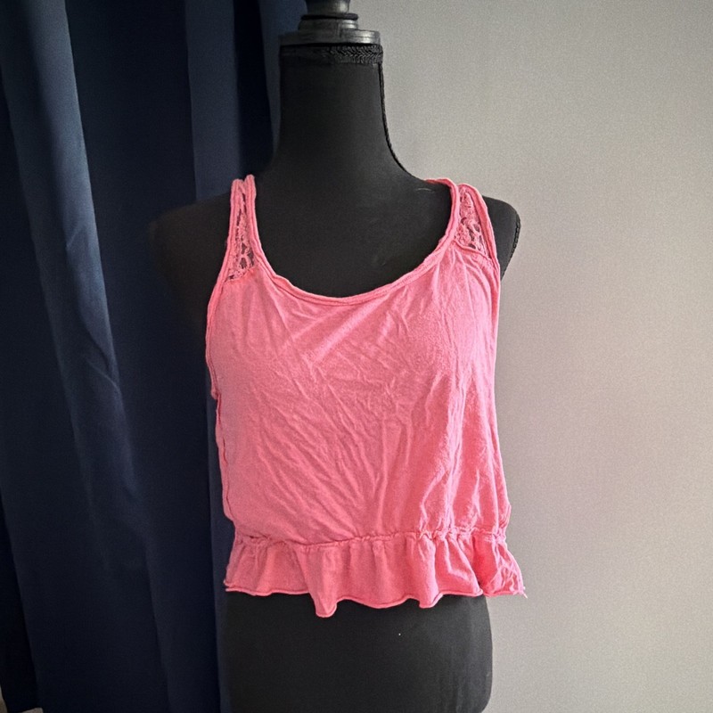 Hollister Pink Lace Racerback Ruffle Hem Scoop Neck Tank Top Women’s M