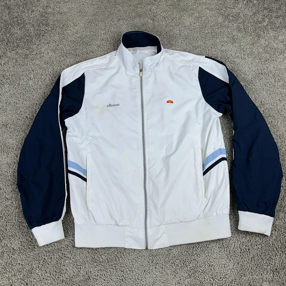 Vintage Ellesse Jacket Mens Large White Navy Track Windbreaker Full Zip 90s - Image 2 of 4