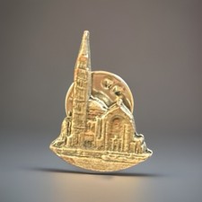 Vintage Pewter Tone Cathedral Lapel Pin -Single Spire -Rare Find