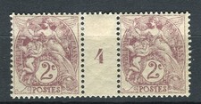 FRANCE; 1900 early Blanc issue fine Mint hinged Shade of 2c. GUTTER PAIR