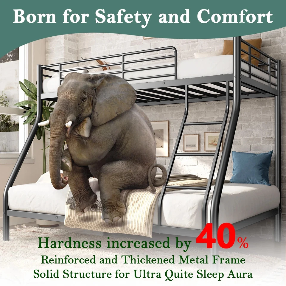 Marco de litera de metal completo doble con escalera y riel de protección diseño moderno Foto 2 de 4