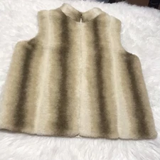 Faux Fur Beige Full Zip Knit Sable Women’s Vest PXL