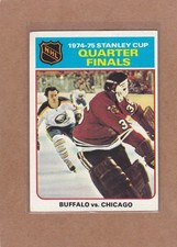 1975-76 TOPPS HOCKEY STANLEY CUP QUARTER FINALS #6 SABRES BLACK HAWKS EX *A47433