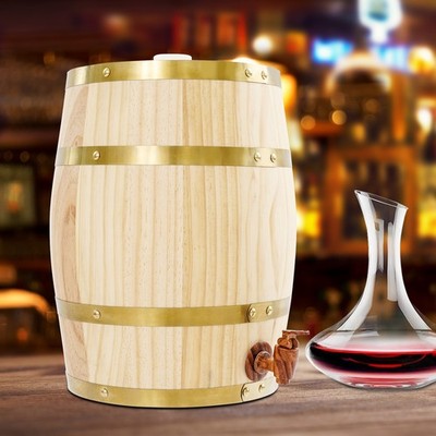 10L Pine Barrel Cask Wooden Storage Wine Brandy Whiskey Beer Dispenser Keg