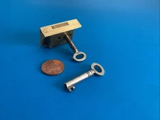 Vintage Antique Brass Small Half Mortise Door Lock Right Hand + 2 Keys.