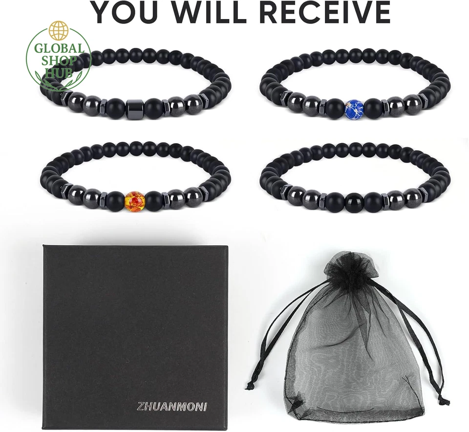 Anti-Swelling Black Obsidian Anklet, 4Pcs Magnetic Therapy Ankle Bracelet, Obsid - Image 2 of 4