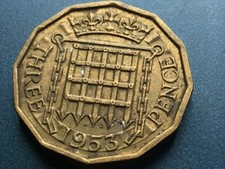 1953 Threepenny Elizabeth II British threepenny 3d