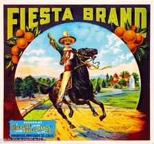 Riverside Fiesta Mexican Cowboy Orange Citrus Fruit Crate Label Art Print