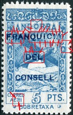 ANDORRE ESPAGNOL SURTAXE AÉRIENNE (Maury) N° 2L NEUF** NON ÉMIS Variété (4)